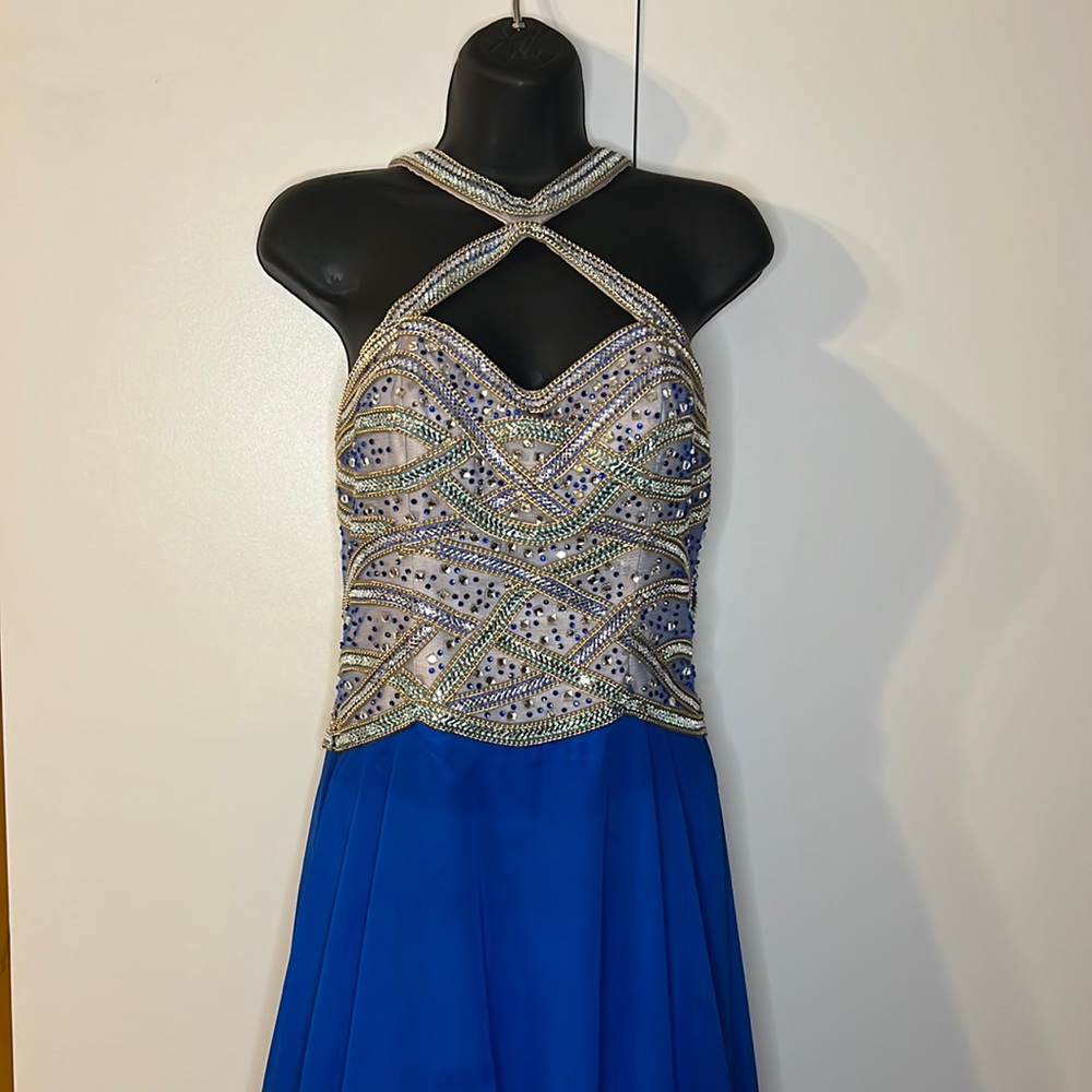 High Neck Royal Blue Size 6 Formal Dress by Blush- worn once for prom. With tag.